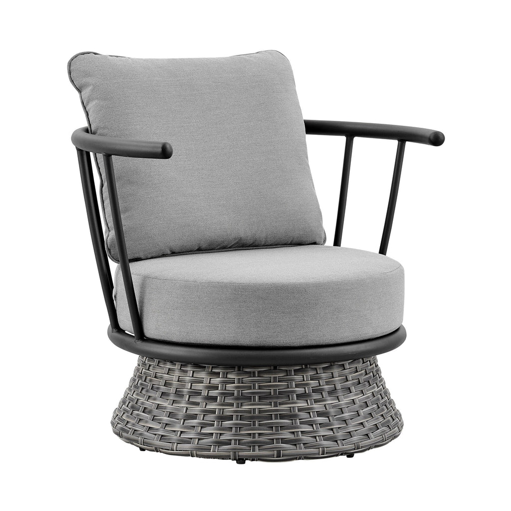 Ensemble de salon de jardin moderne Monk en osier gris et aluminium, 4 pièces, avec chaises pivotantes