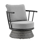 Ensemble de salon de jardin moderne Monk en osier gris et aluminium, 4 pièces, avec chaises pivotantes