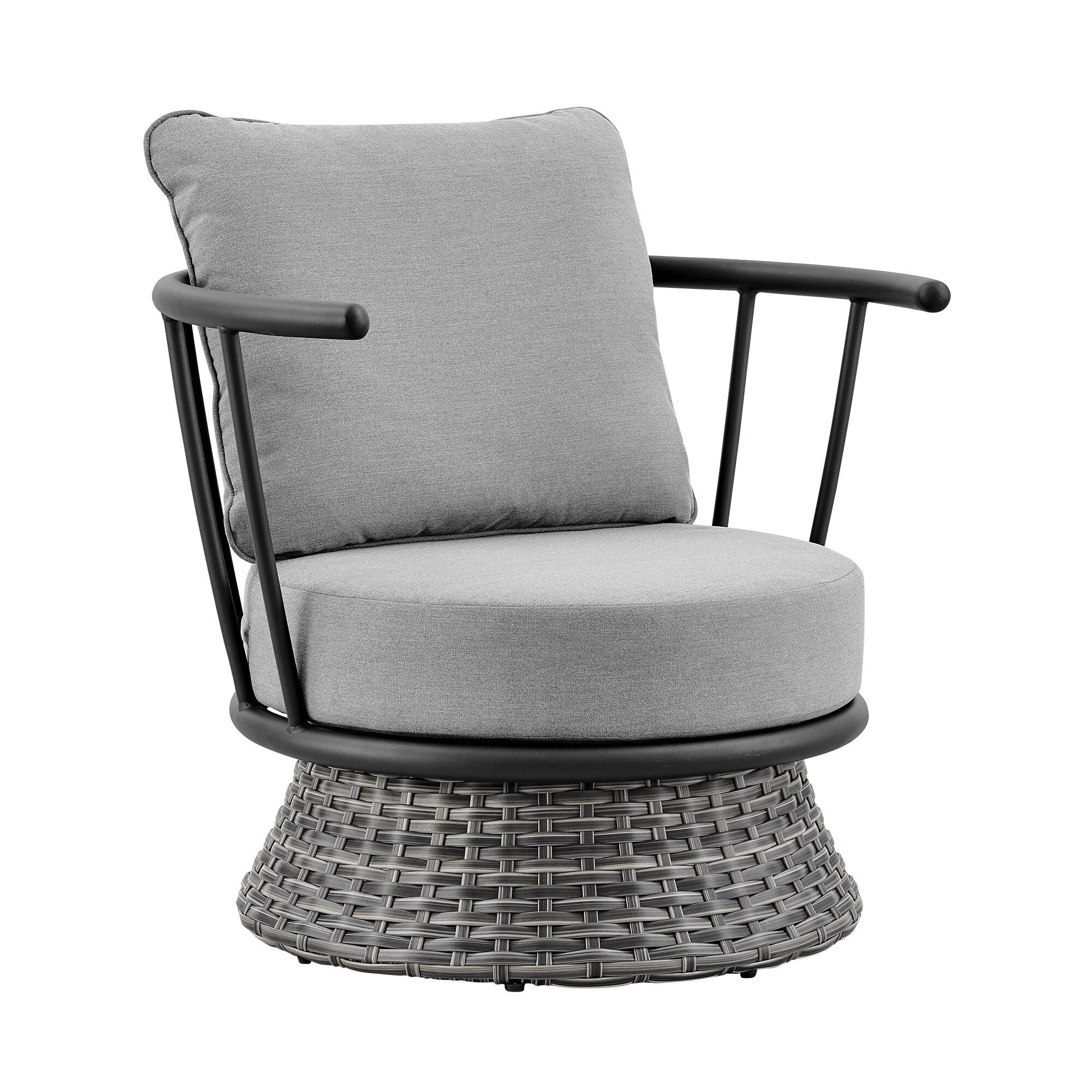 Ensemble de salon de jardin moderne Monk en osier gris et aluminium, 4 pièces, avec chaises pivotantes