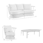 Ensemble de salon de jardin moderne Monk en osier gris et aluminium, 4 pièces, avec chaises pivotantes