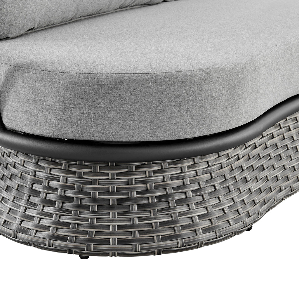 Ensemble de salon de jardin moderne Monk en osier gris et aluminium, 4 pièces, avec chaises pivotantes