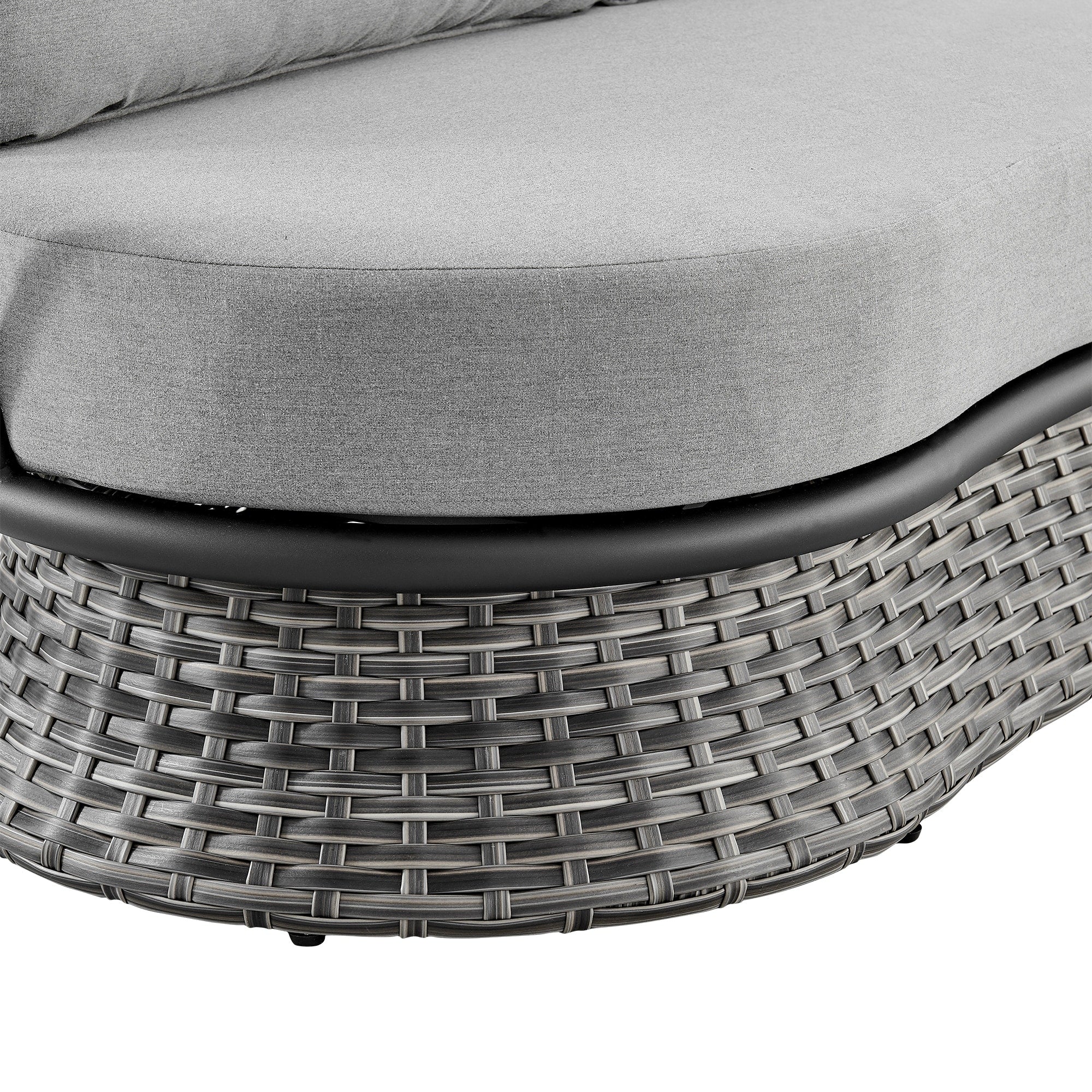 Ensemble de salon de jardin moderne Monk en osier gris et aluminium, 4 pièces, avec chaises pivotantes