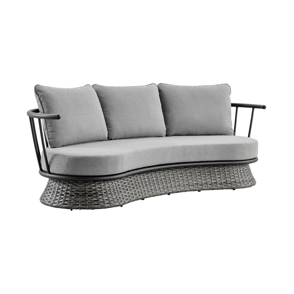 Ensemble de salon de jardin moderne Monk en osier gris et aluminium, 4 pièces, avec chaises pivotantes