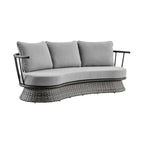Ensemble de salon de jardin moderne Monk en osier gris et aluminium, 4 pièces, avec chaises pivotantes