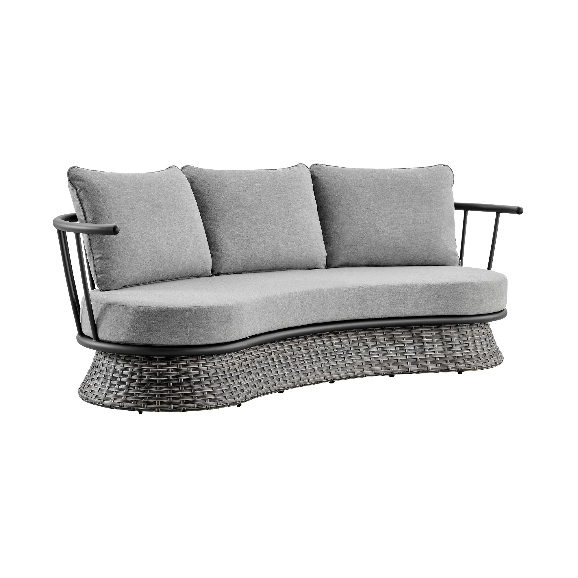 Ensemble de salon de jardin moderne Monk en osier gris et aluminium, 4 pièces, avec chaises pivotantes