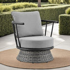 Ensemble de salon de jardin moderne Monk en osier gris et aluminium, 4 pièces, avec chaises pivotantes