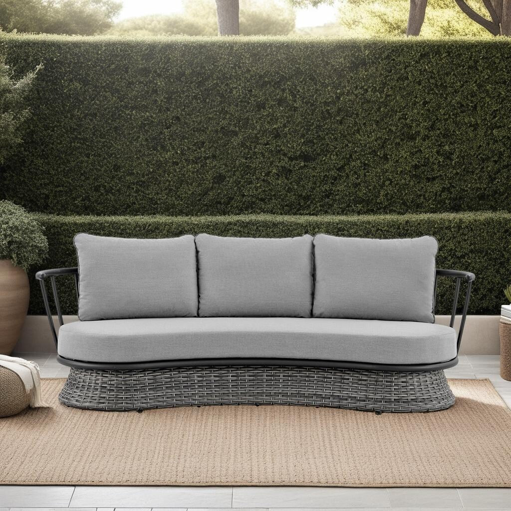 Ensemble de salon de jardin moderne Monk en osier gris et aluminium, 4 pièces, avec chaises pivotantes