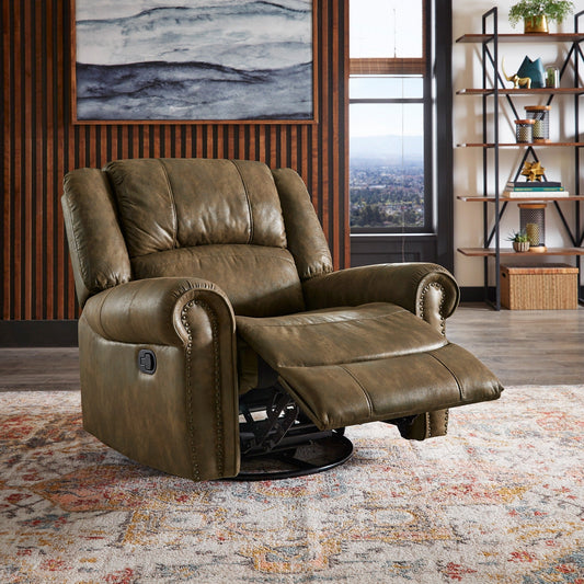 Fauteuil inclinable pivotant Monroe en microfibre polie avec tête de clou par iNSPIRE Q Classic