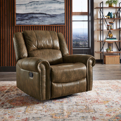 Fauteuil inclinable pivotant Monroe en microfibre polie avec tête de clou par iNSPIRE Q Classic