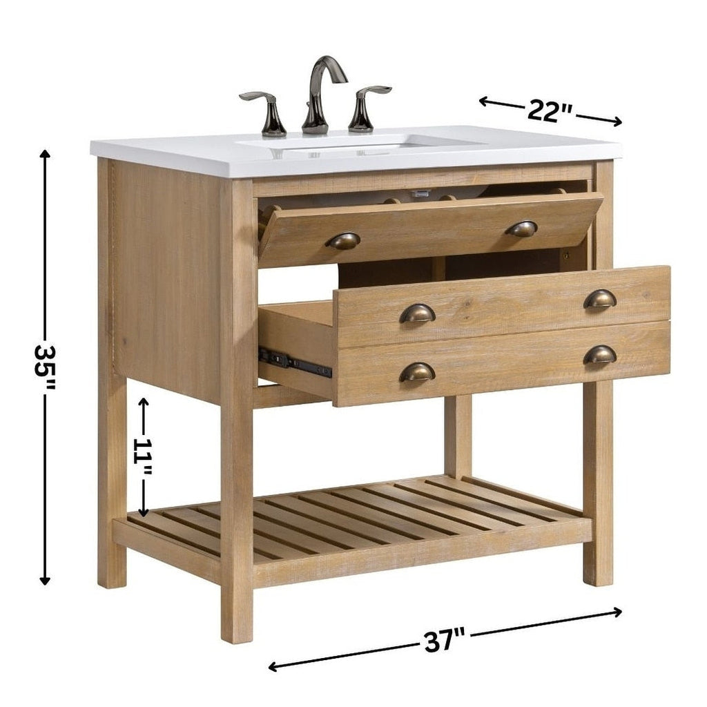 Meuble-lavabo simple de style ferme Monterey 37 avec dessus