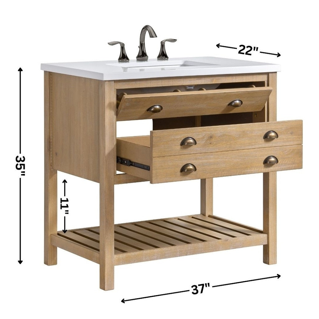 Meuble-lavabo simple de style ferme Monterey 37 avec dessus