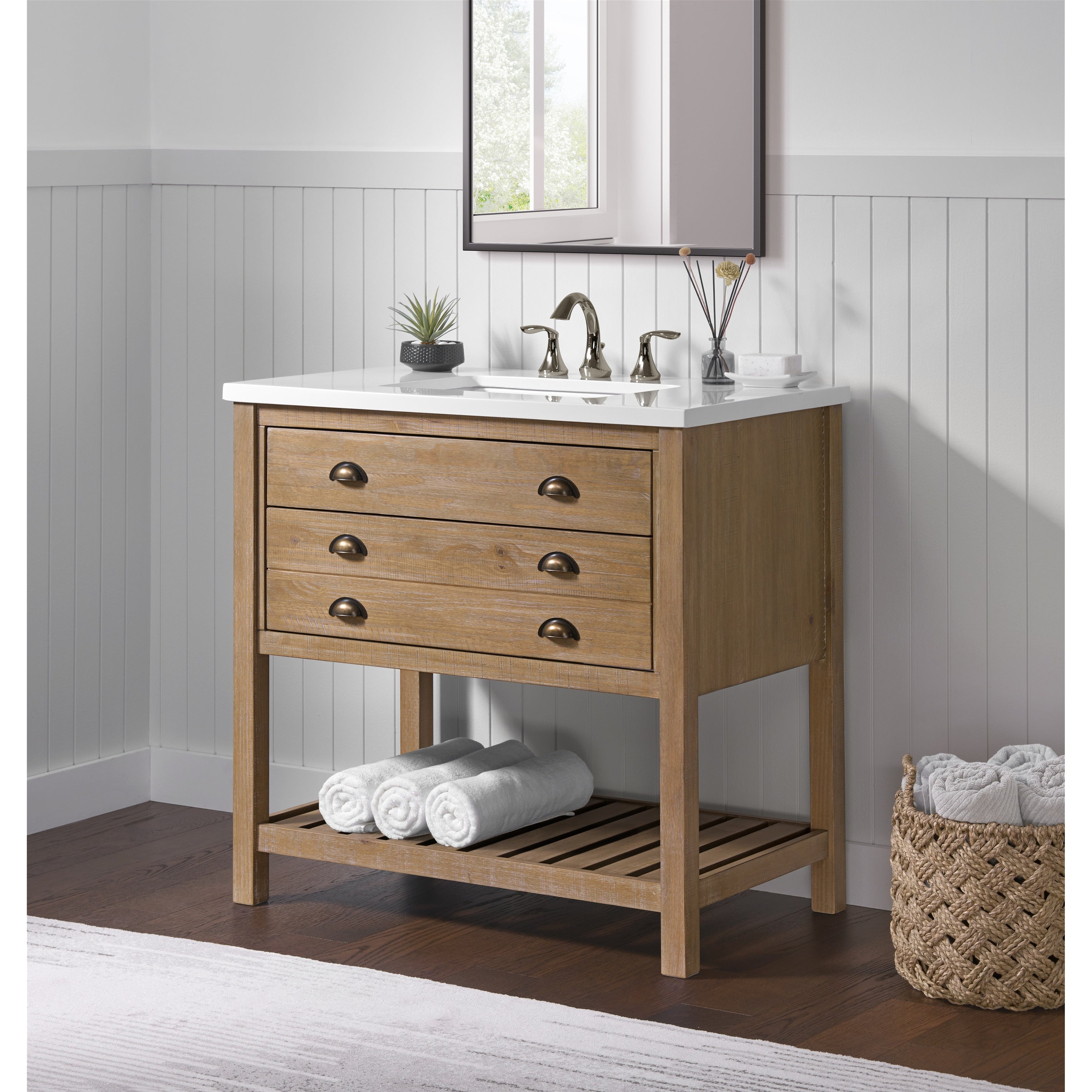 Meuble-lavabo simple de style ferme Monterey 37 avec dessus
