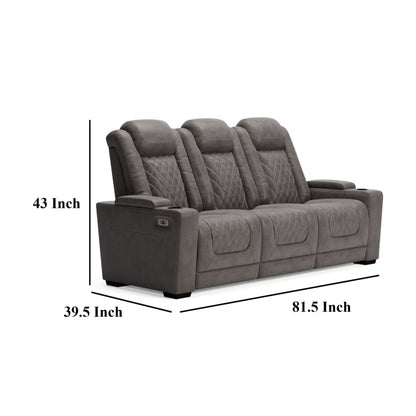Canapé inclinable électrique Montt, port USB, similicuir gris mat, 82 pouces