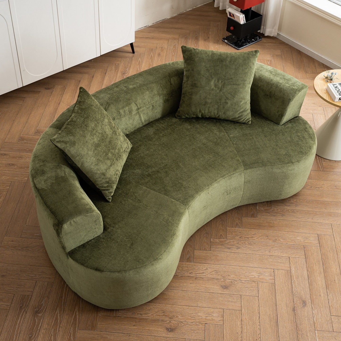 Canapé en forme de lune, canapé-lit moderne pour chat avec siège profond, canapé à compression en éponge sans assemblage (tissu chenille vert)