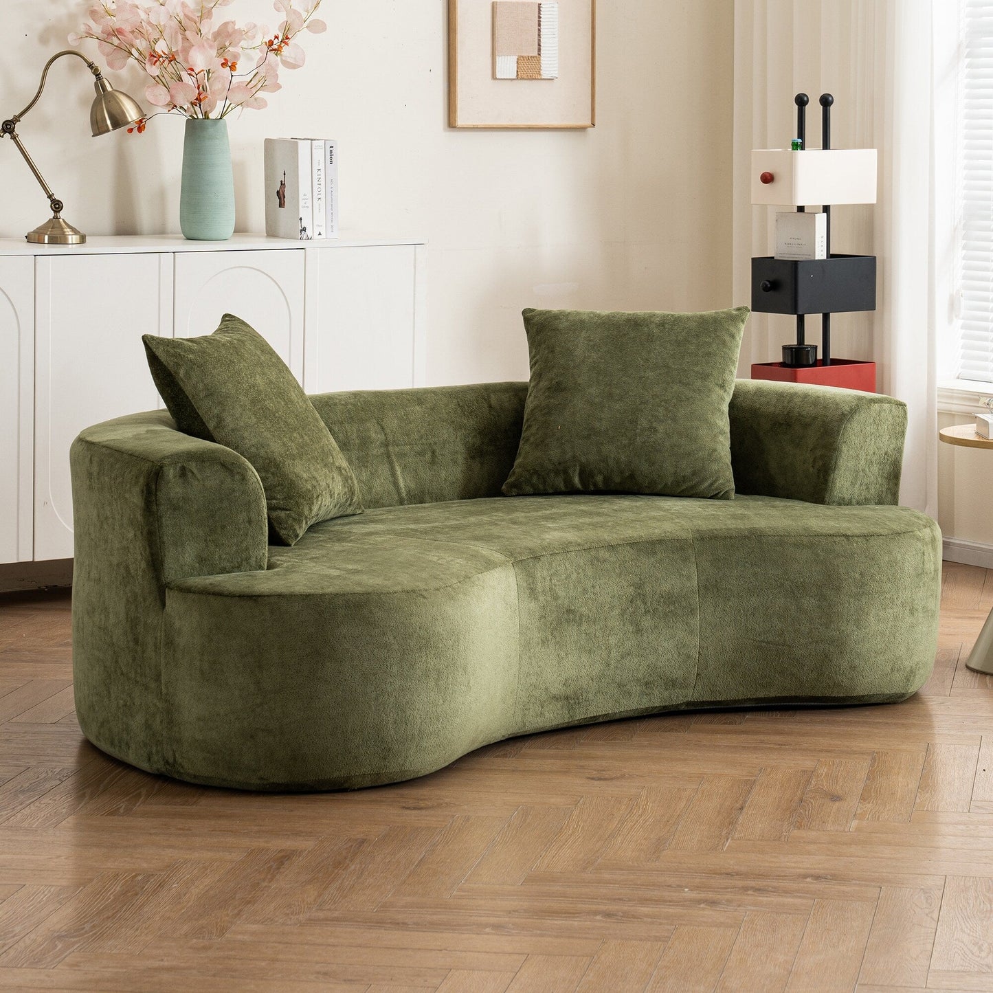Canapé en forme de lune, canapé-lit moderne pour chat avec siège profond, canapé à compression en éponge sans assemblage (tissu chenille vert)
