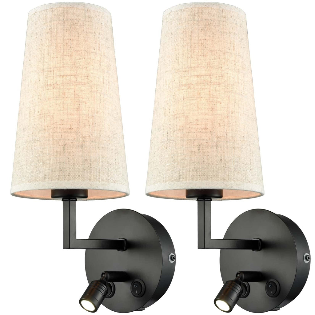 Lot de 2 appliques murales Morbihan en tissu avec port USB et interrupteur