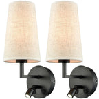 Lot de 2 appliques murales Morbihan en tissu avec port USB et interrupteur