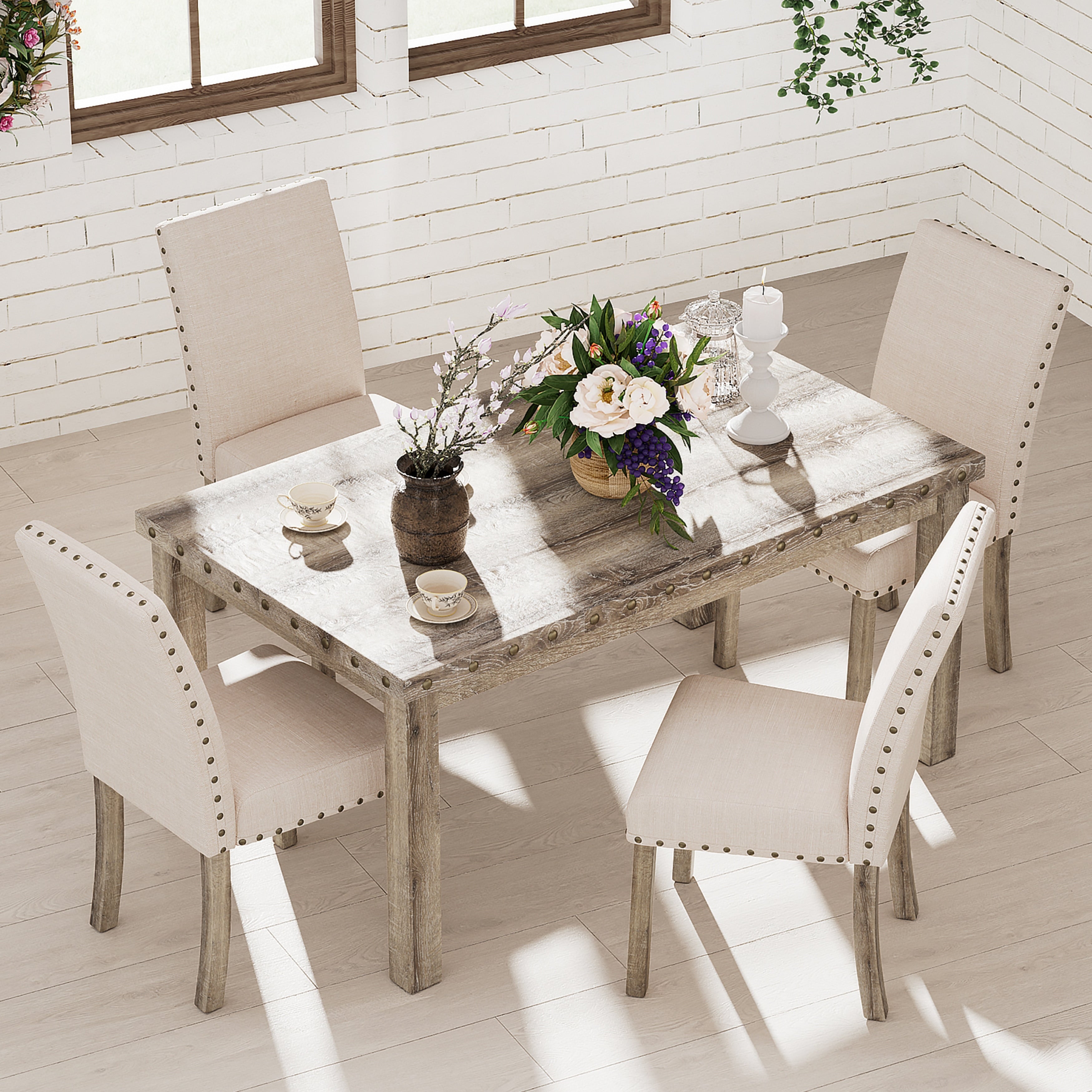 Ensemble de salle à manger Morden Fort Farmhouse avec table rectangulaire et chaises, 5 pièces