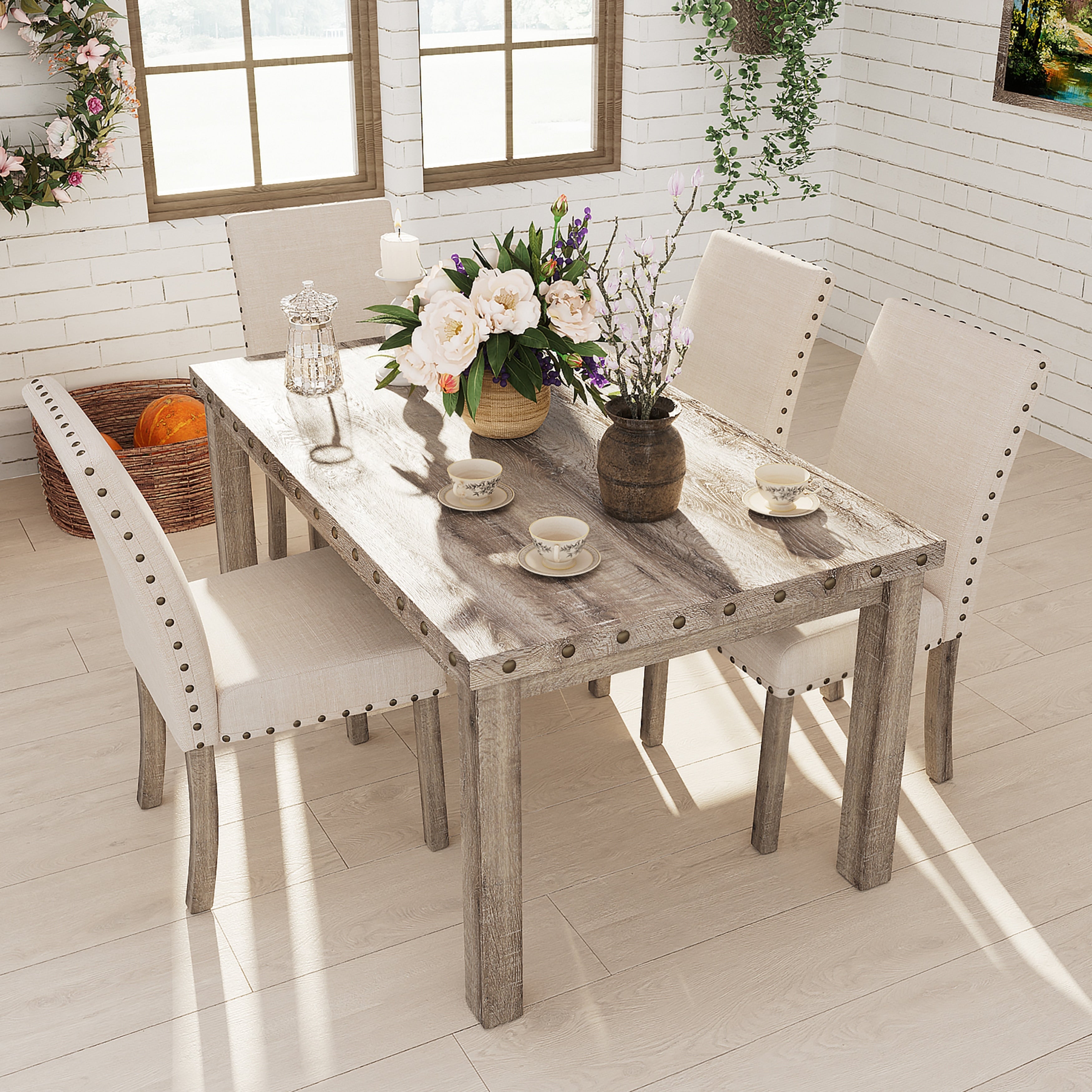 Ensemble de salle à manger Morden Fort Farmhouse avec table rectangulaire et chaises, 5 pièces