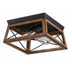 Plafonnier Mousse 12 po L. à 2 lumières avec finition noir mat et accents en bois de grange