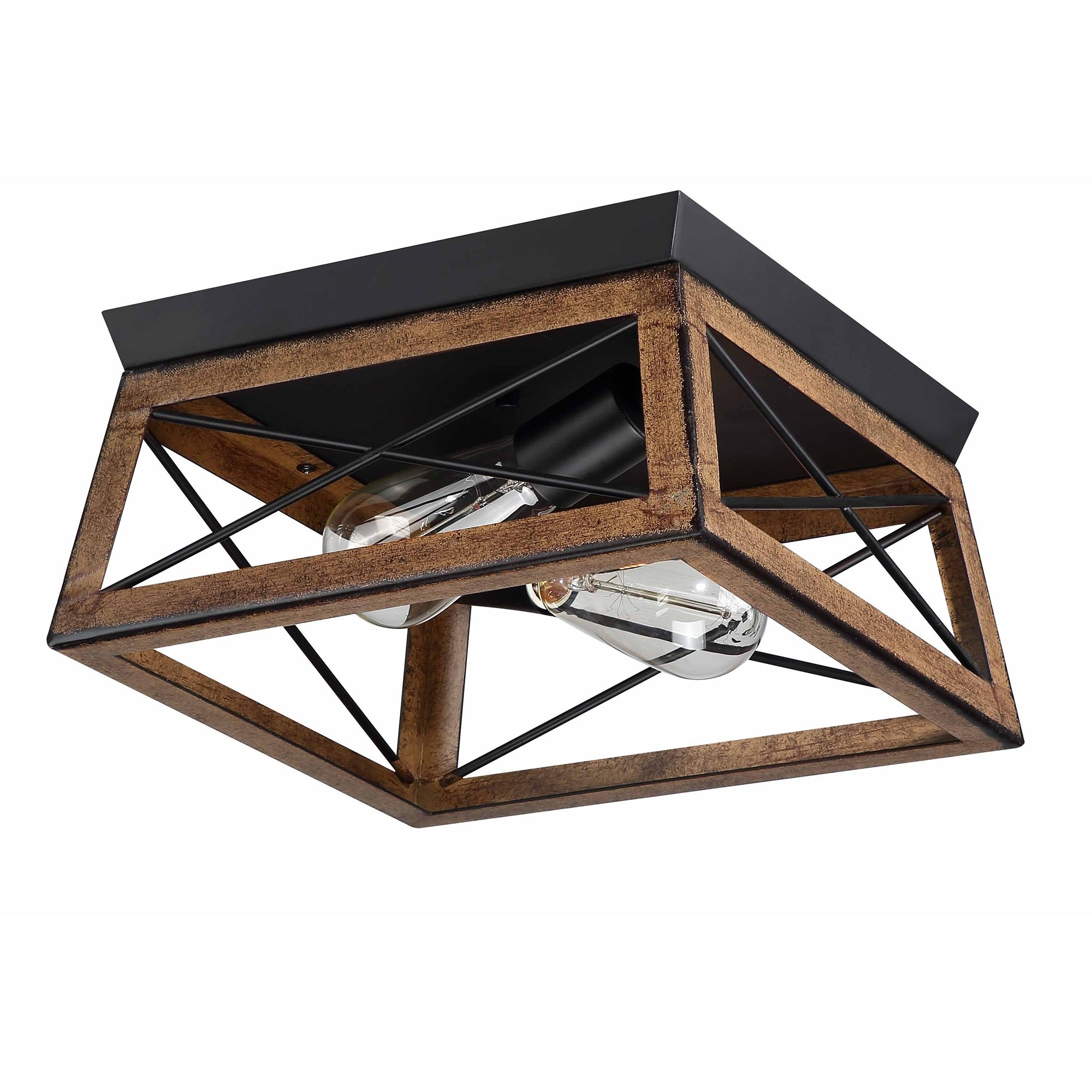 Plafonnier Mousse 12 po L. à 2 lumières avec finition noir mat et accents en bois de grange