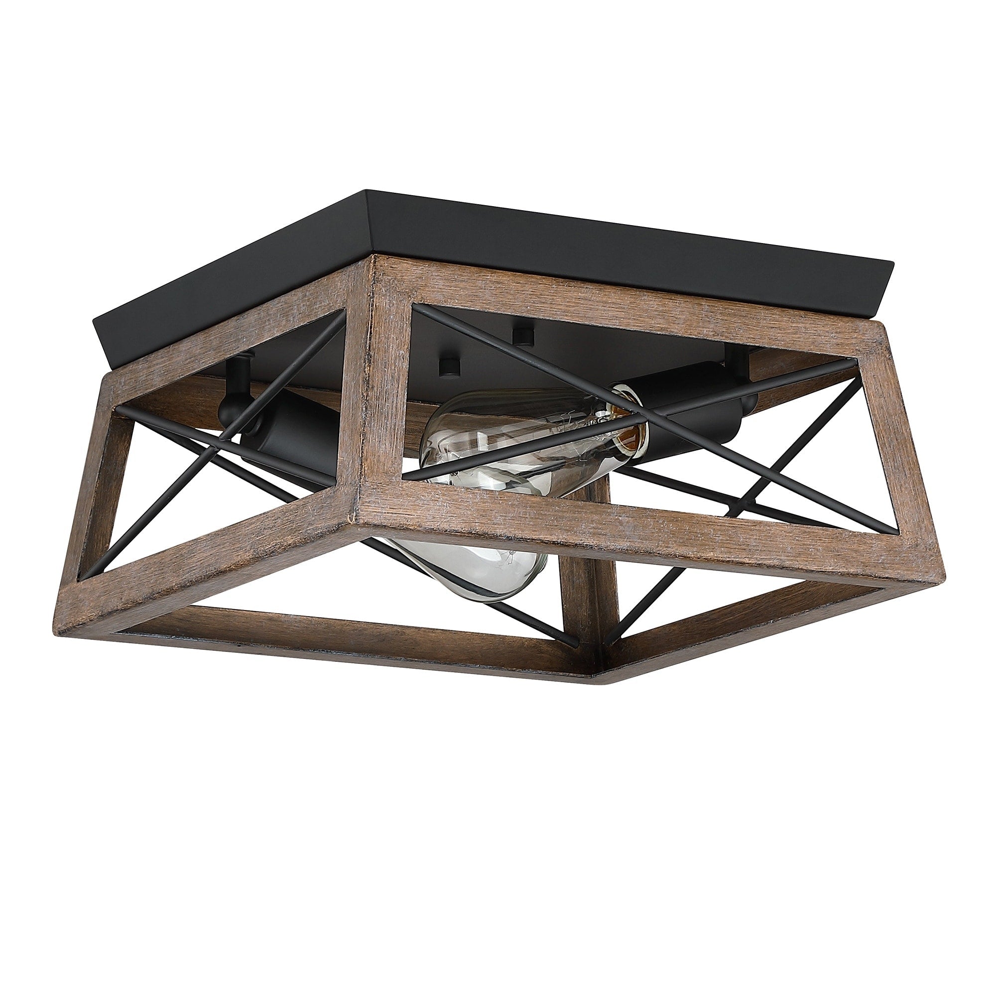 Plafonnier Mousse 12 po L. à 2 lumières avec finition noir mat et accents en bois de grange
