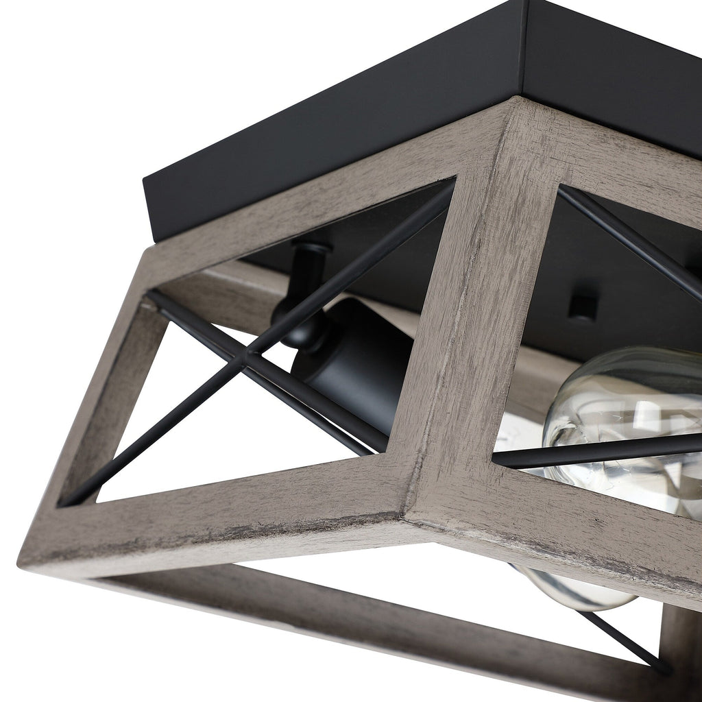 Plafonnier Mousse 12 po L. à 2 lumières avec finition noir mat et accents en bois de grange