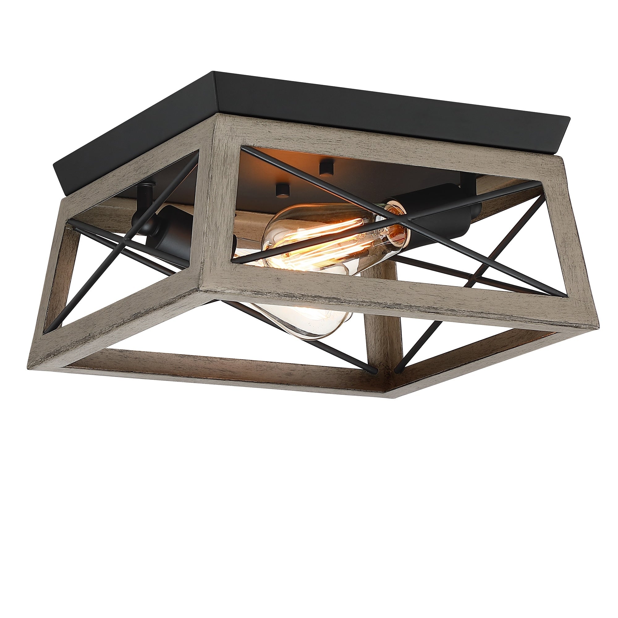 Plafonnier Mousse 12 po L. à 2 lumières avec finition noir mat et accents en bois de grange