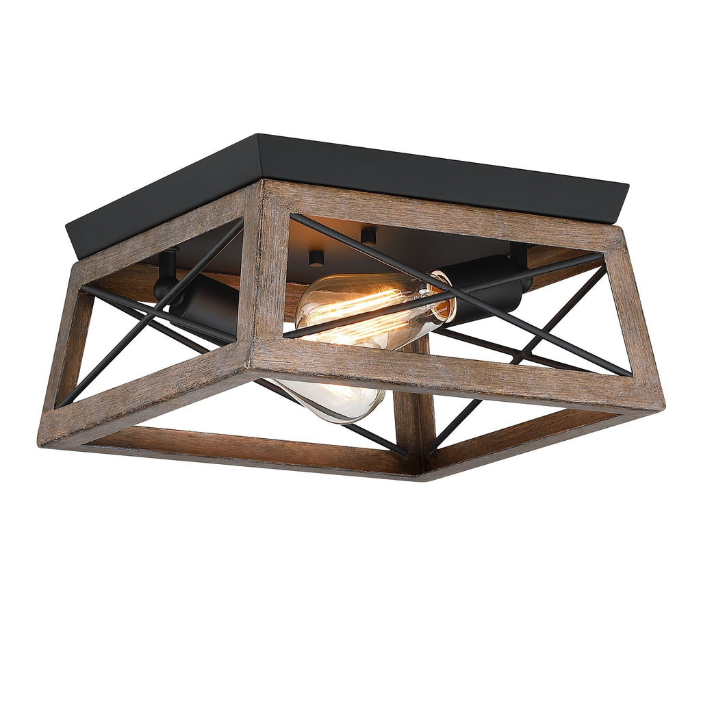 Plafonnier Mousse 12 po L. à 2 lumières avec finition noir mat et accents en bois de grange