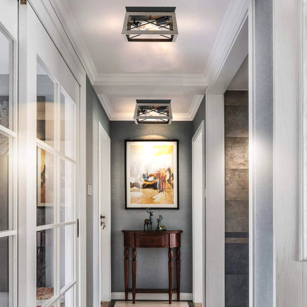 Plafonnier Mousse 12 po L. à 2 lumières avec finition noir mat et accents en bois de grange