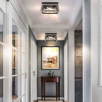 Plafonnier Mousse 12 po L. à 2 lumières avec finition noir mat et accents en bois de grange