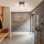 Plafonnier Mousse 12 po L. à 2 lumières avec finition noir mat et accents en bois de grange