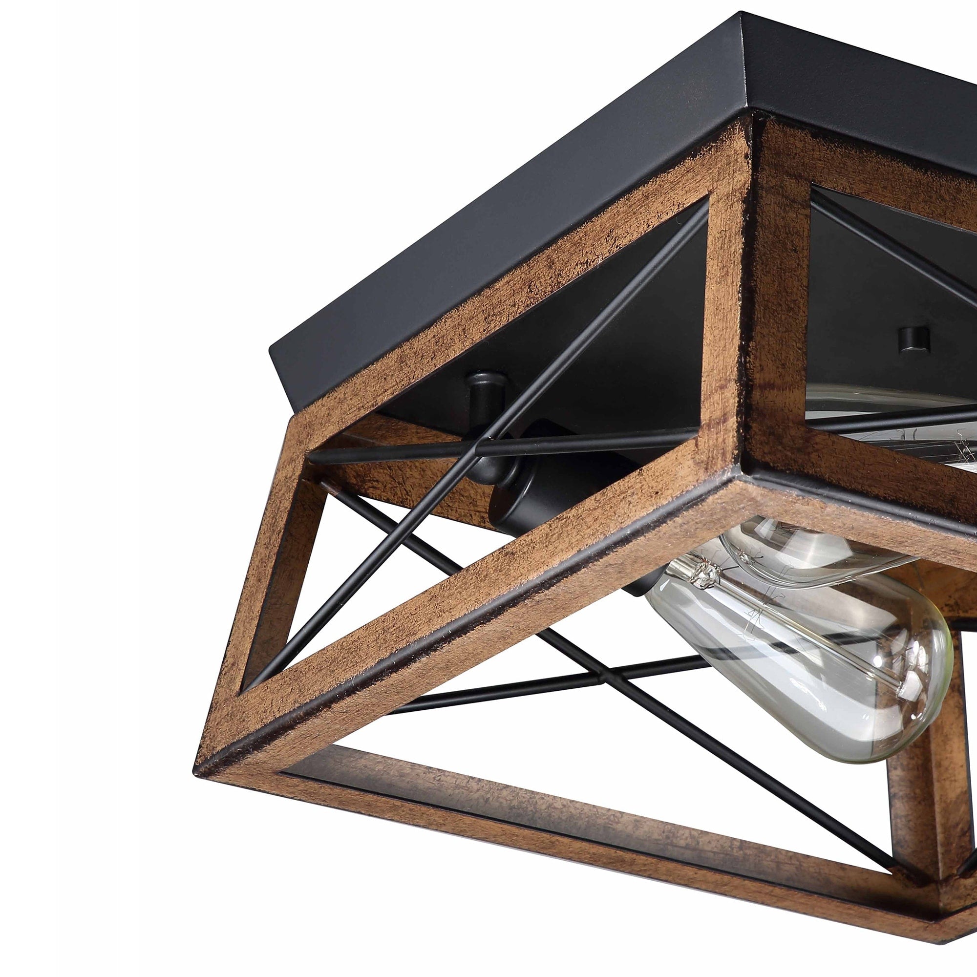 Plafonnier Mousse 12 po L. à 2 lumières avec finition noir mat et accents en bois de grange
