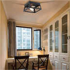 Plafonnier Mousse 12 po L. à 2 lumières avec finition noir mat et accents en bois de grange