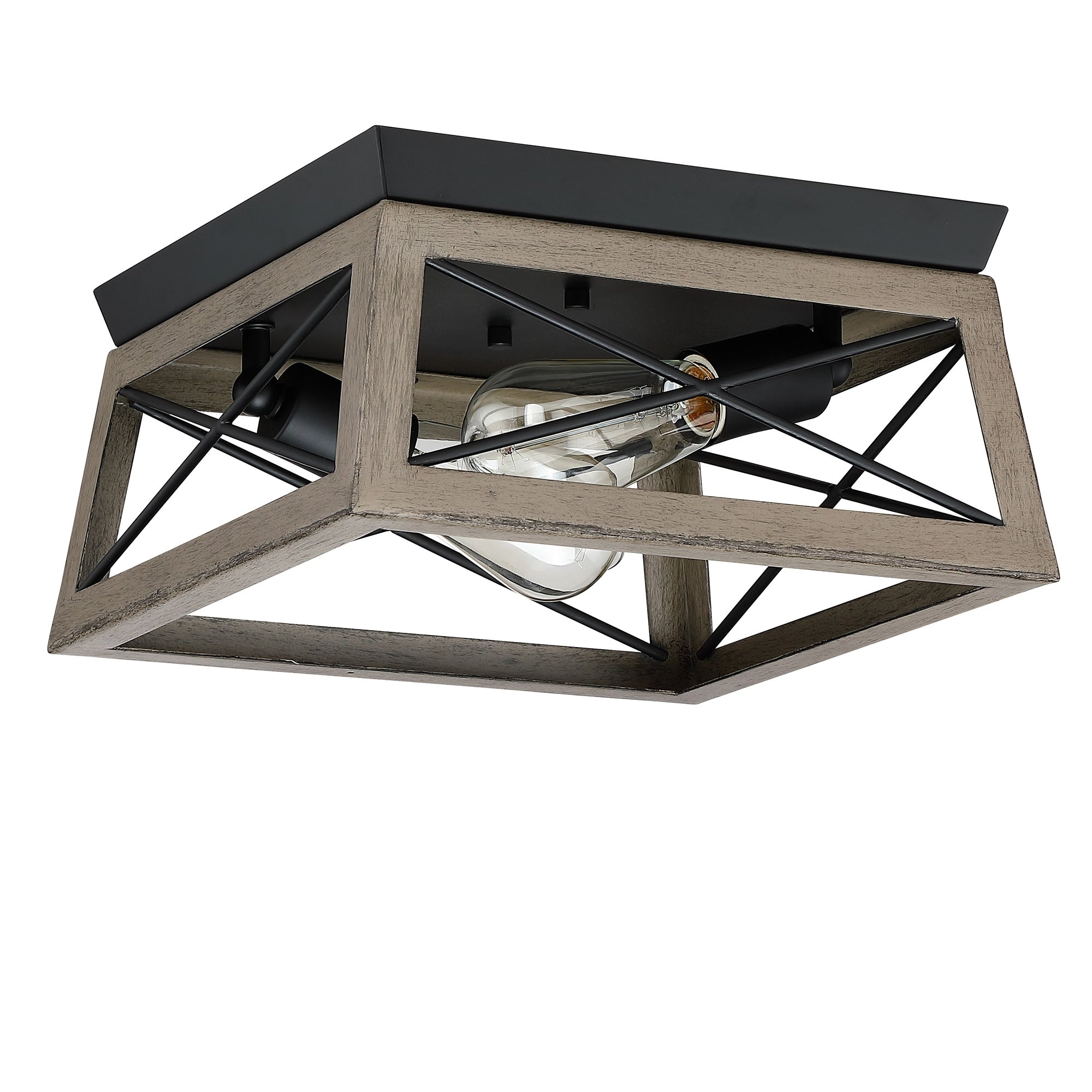 Plafonnier Mousse 12 po L. à 2 lumières avec finition noir mat et accents en bois de grange