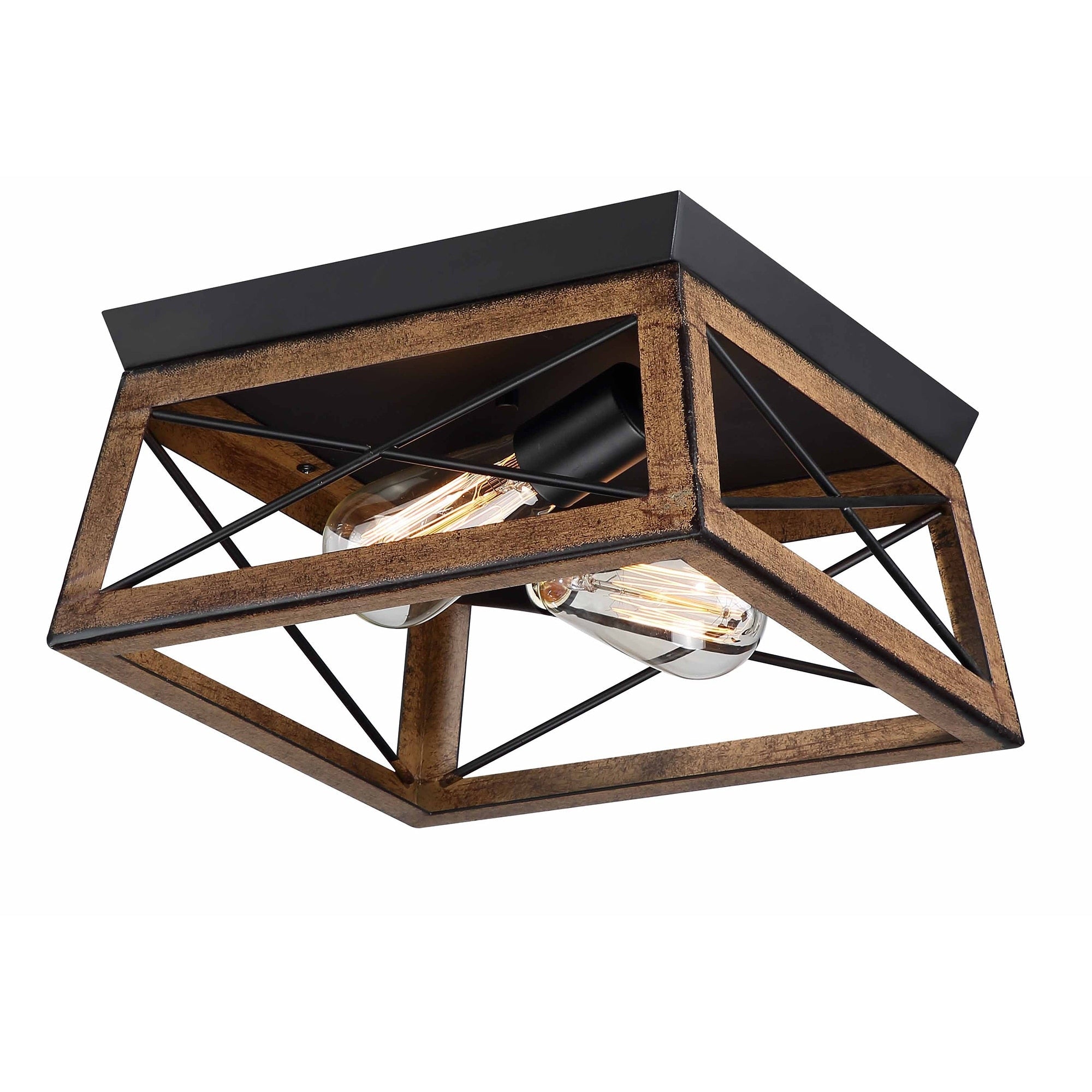 Plafonnier Mousse 12 po L. à 2 lumières avec finition noir mat et accents en bois de grange