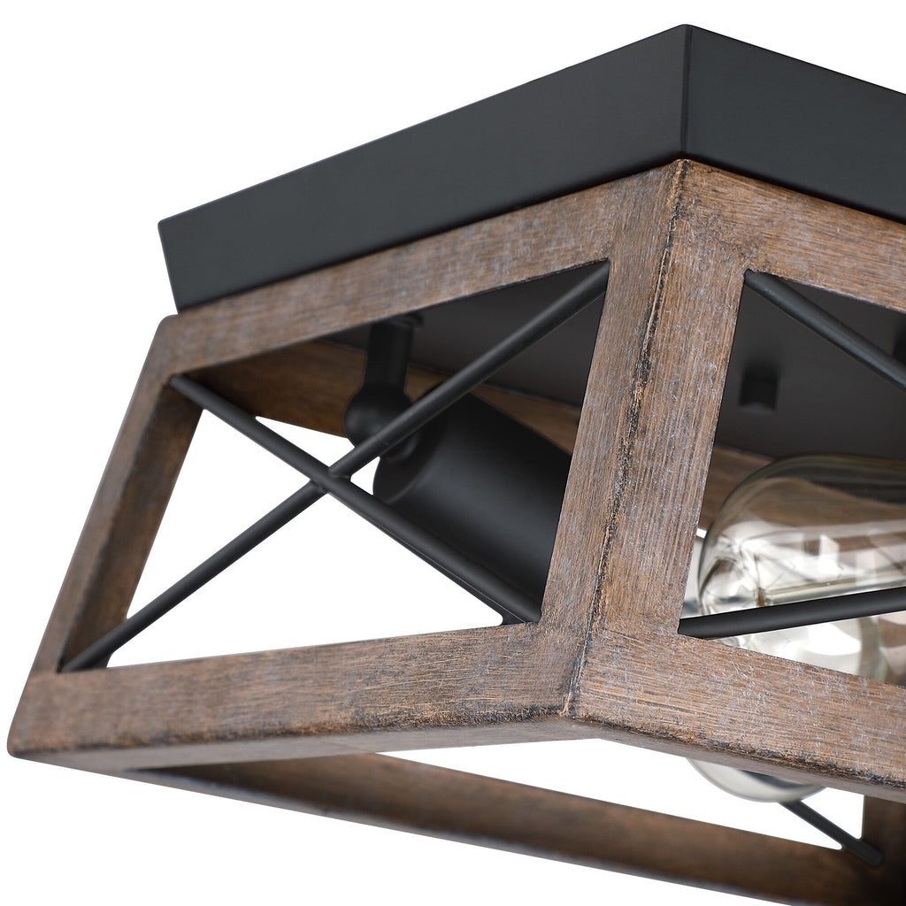 Plafonnier Mousse 12 po L. à 2 lumières avec finition noir mat et accents en bois de grange