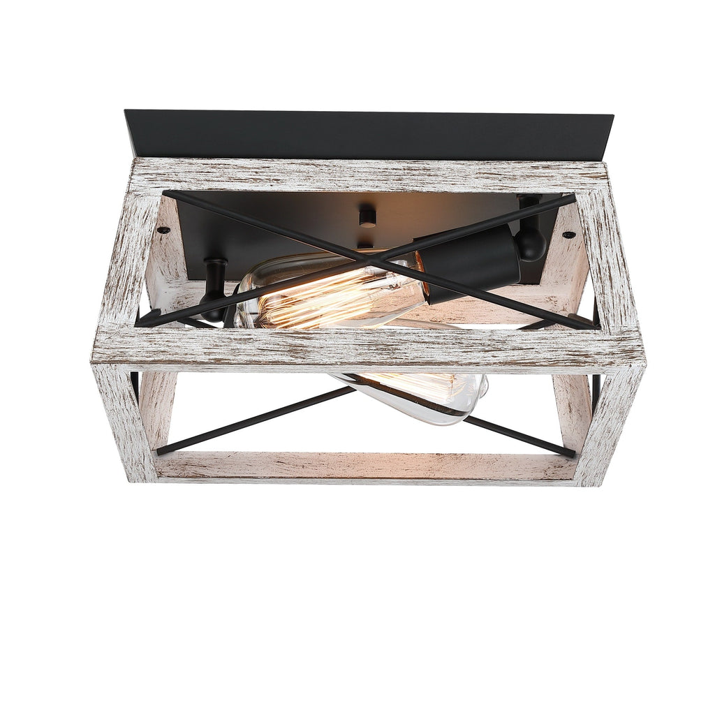 Plafonnier Mousse 12 po L. à 2 lumières avec finition noir mat et accents en bois de grange