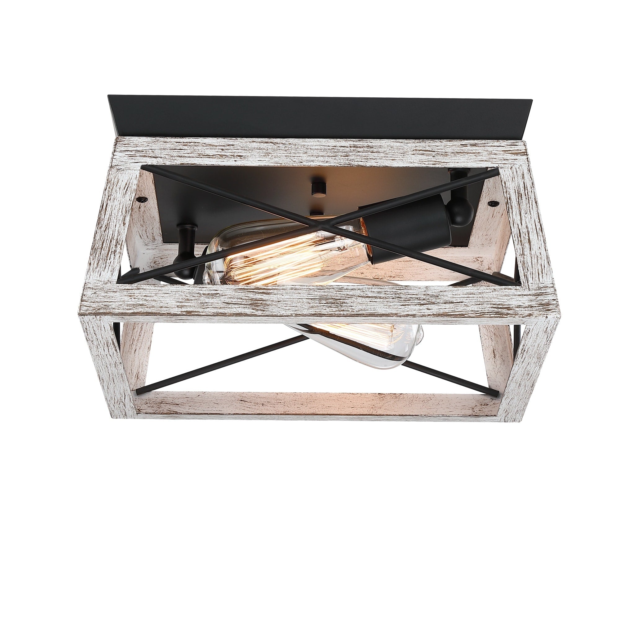 Plafonnier Mousse 12 po L. à 2 lumières avec finition noir mat et accents en bois de grange