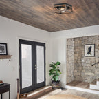 Plafonnier Mousse 12 po L. à 2 lumières avec finition noir mat et accents en bois de grange