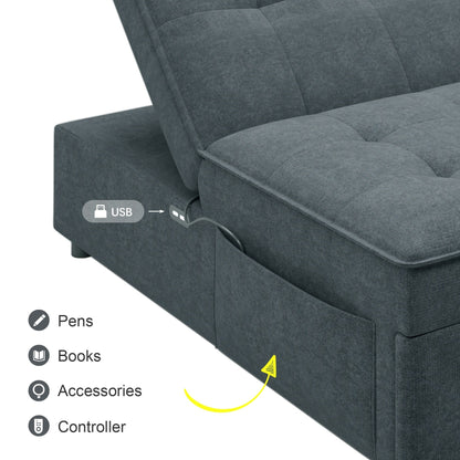 Canapé-lit ottoman multifonction 4 en 1 en lin de 72,5 pouces avec poche de rangement et port USB pour le salon
