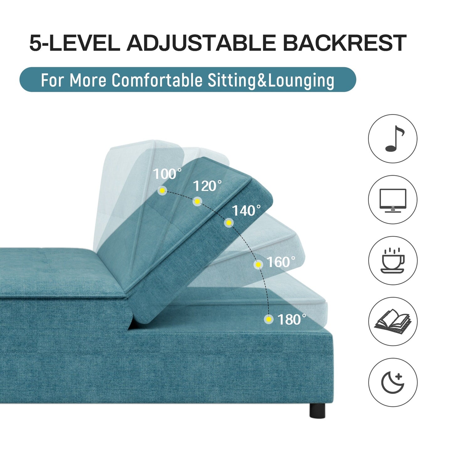 Canapé-lit ottoman multifonction 4 en 1 en lin de 72,5 pouces avec poche de rangement et port USB pour le salon