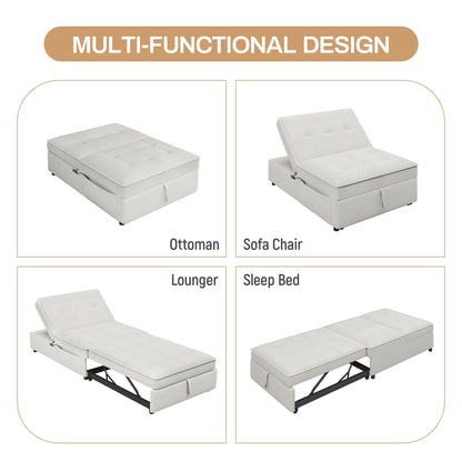 Canapé-lit ottoman multifonction 4 en 1 en lin de 72,5 pouces avec poche de rangement et port USB pour le salon