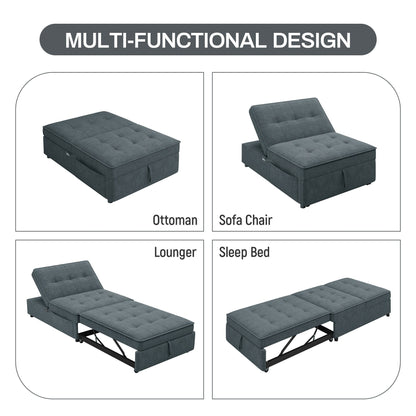 Canapé-lit ottoman multifonction 4 en 1 en lin de 72,5 pouces avec poche de rangement et port USB pour le salon