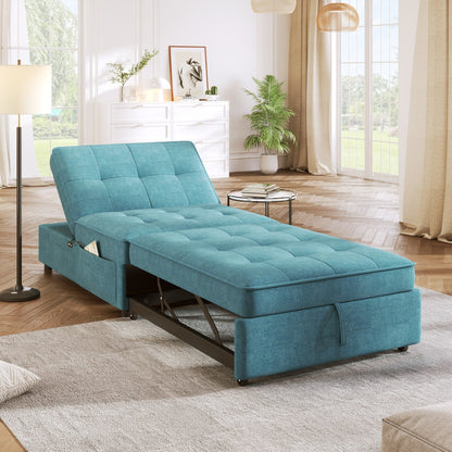 Canapé-lit ottoman multifonction 4 en 1 en lin de 72,5 pouces avec poche de rangement et port USB pour le salon