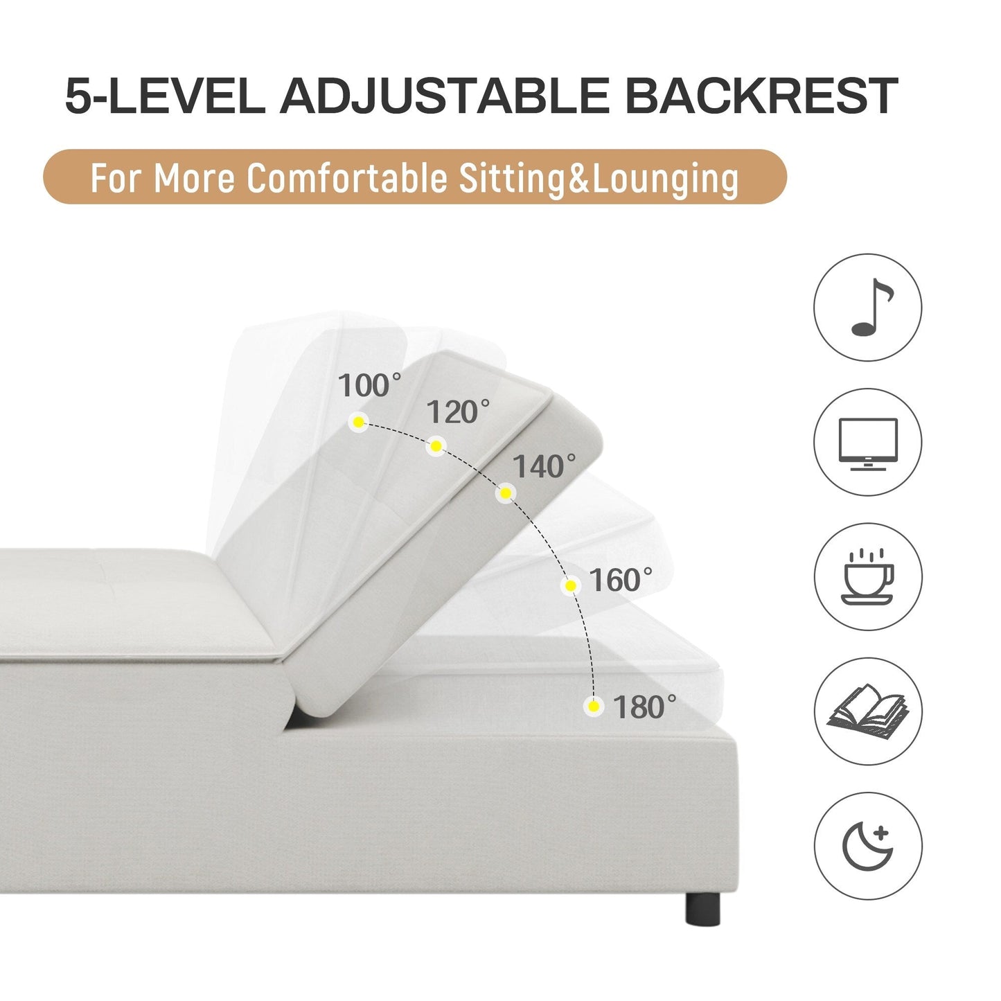 Canapé-lit ottoman multifonction 4 en 1 en lin de 72,5 pouces avec poche de rangement et port USB pour le salon