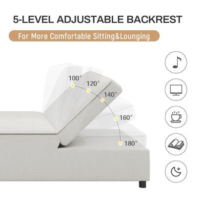 Canapé-lit ottoman multifonction 4 en 1 en lin de 72,5 pouces avec poche de rangement et port USB pour le salon