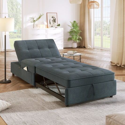 Canapé-lit ottoman multifonction 4 en 1 en lin de 72,5 pouces avec poche de rangement et port USB pour le salon