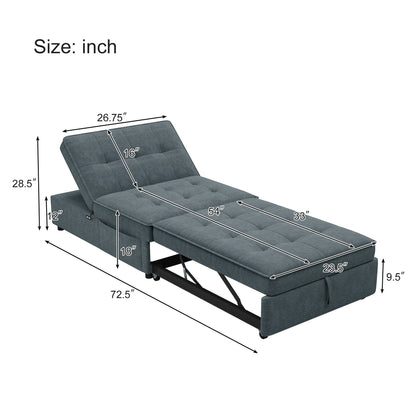 Canapé-lit ottoman multifonction 4 en 1 en lin de 72,5 pouces avec poche de rangement et port USB pour le salon