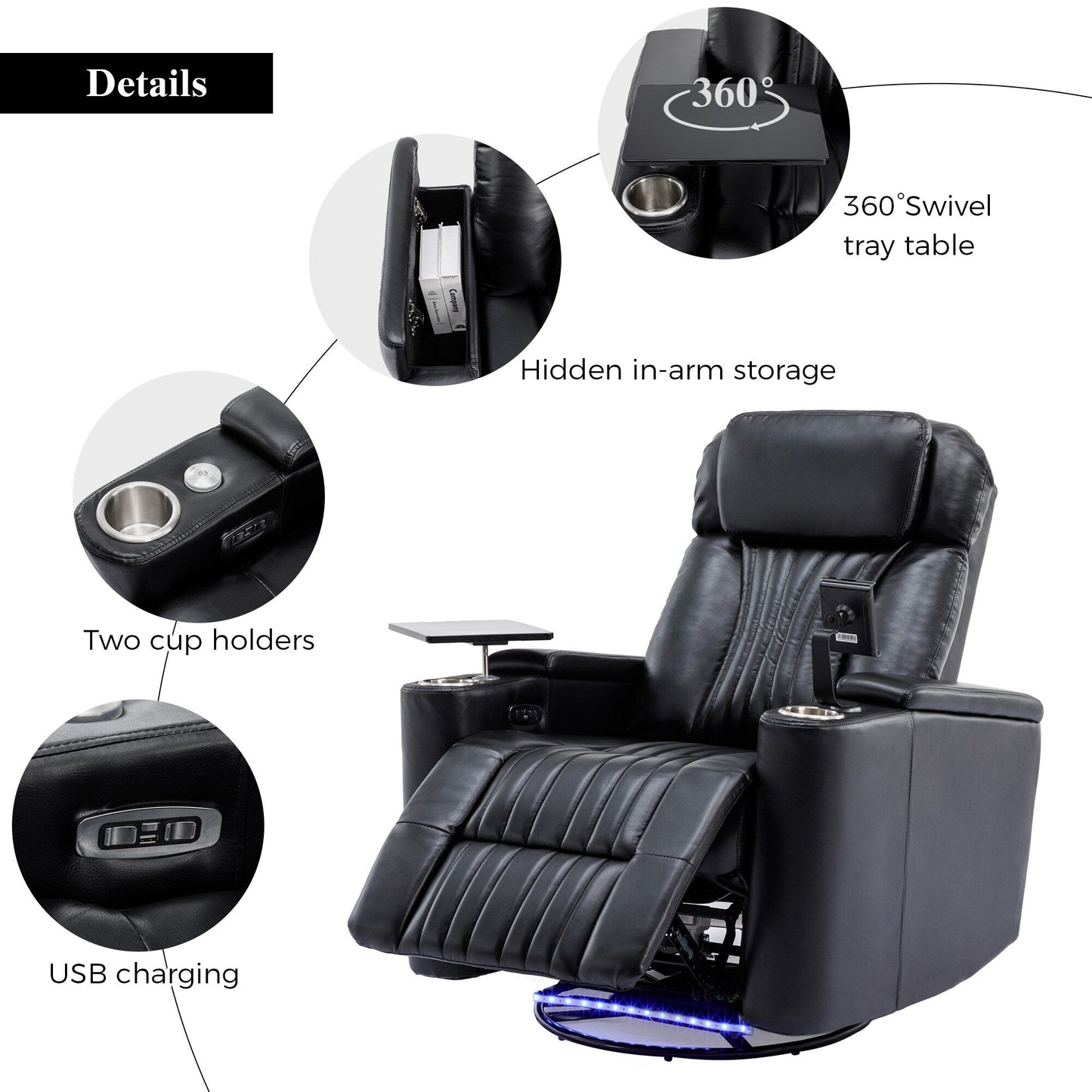 Fauteuil inclinable électrique multifonctionnel pivotant à 270° pour home cinéma